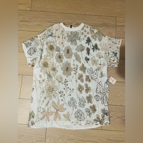 Free people jeweled sequin mini dress size M NWT white/cream/gold/silver *flaw - Picture 1 of 15